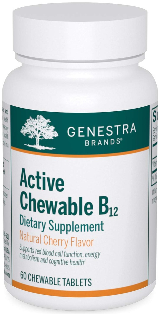 Genestra Brands Active Chewable B12 | 체위블 비타민 B12 타블렛 | 60 체위블 타블렛 | 천연 체리 맛