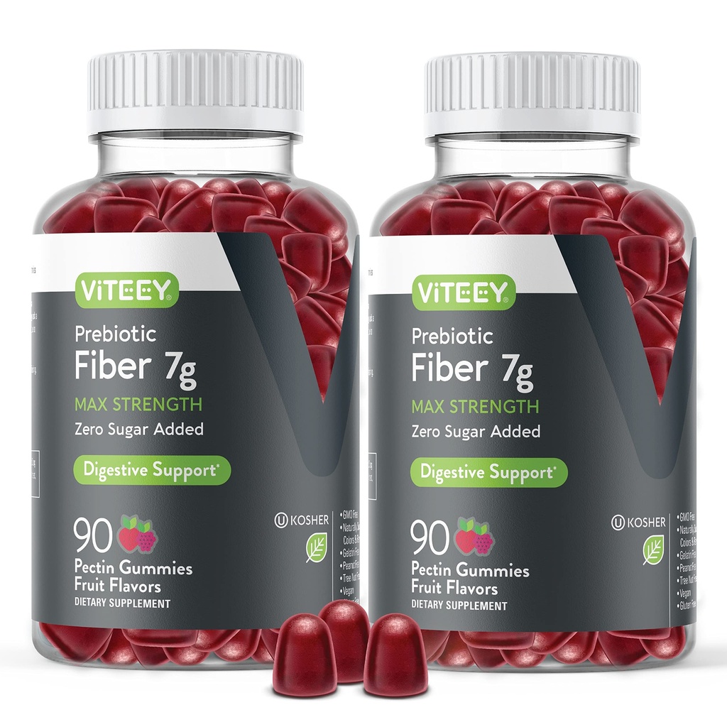 성인을위한 VITEEY Prebiotic 섬유 Gummies, 7g - Gut 건강 및 소화 성 섬유 보충 Gummies - 제 설탕 추가, Vegan, 글루텐 - 무료 - 180 개