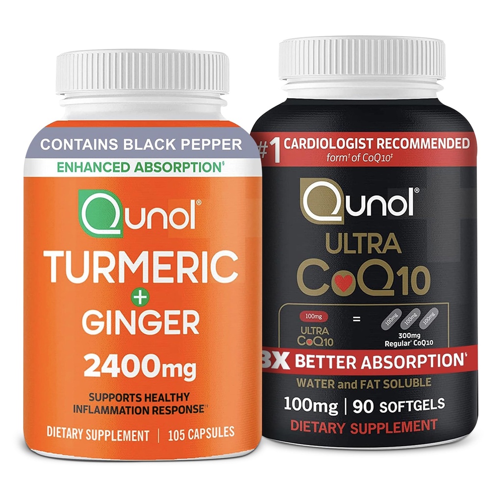 Qunol CoQ10 & 심황: 심황 쿠르쿠민, 2400mg, 105 캡슐 & 매우 CoQ10 100mg, 90 Softgels