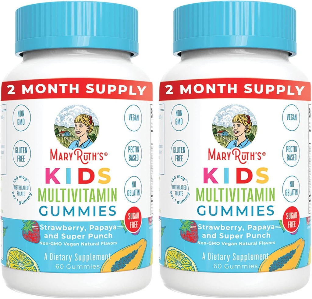 MaryRuth Organics Kids Multivitamin Gummies | 2 개월 공급 | 설탕 무료 | 어린이 및 유아 연령 2 + | 필수 비타민 C, D3, 아연 | 60 개 | 2 팩