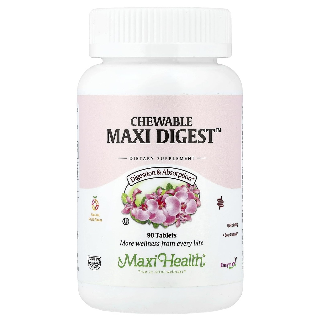 Maxi Health Chewable Digest - Bromelain과 칼슘을 가진 자연적인 소화 효소 - 90 Chewables - Kosher - 남자 & 여자를 위한 건강한 소화 그리고 합동 안락을 지원합니다