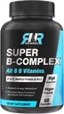 Super B Complex, 메틸 Folate, 메틸 B12, P-5-P (비타민 B6), D-Biotin, Niacinamide, 높은 흡수, 비 GMO, 에너지 생산 지원, 60 Vegan 모자와 더불어 8 생물 활성 B 비타민