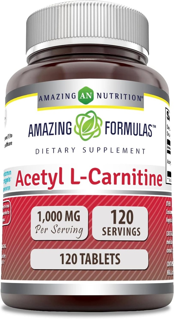 Amazing Formulas Acetyl L-Carnitine 보충교재 | 1000 Mg Per 서빙 | 120의 정제 보충교재 | Non-GMO | 글루텐 무료 | Made in USA