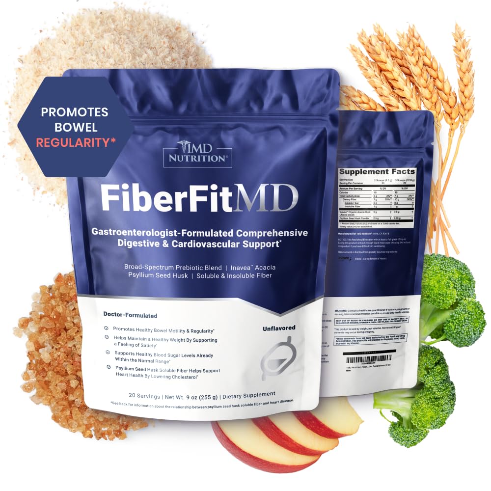 1MD 영양 FiberFitMD - 강력한 소화 및 심혈관 지원 - 여성 및 남성을위한 건강 보충 - 높은 섬유 분말 - 30 일