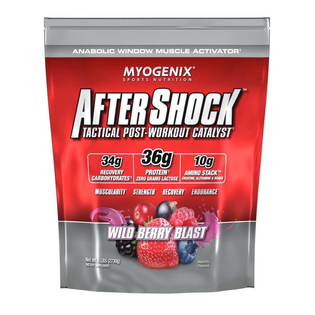 Myogenix Aftershock Post 운동 - 근육 성장 Whey Protein Powder - 근육 성장과 회복 속도 - 관절 건강과 Replenishes Glycogen - Wildberry Blast, 6 파운드 지원