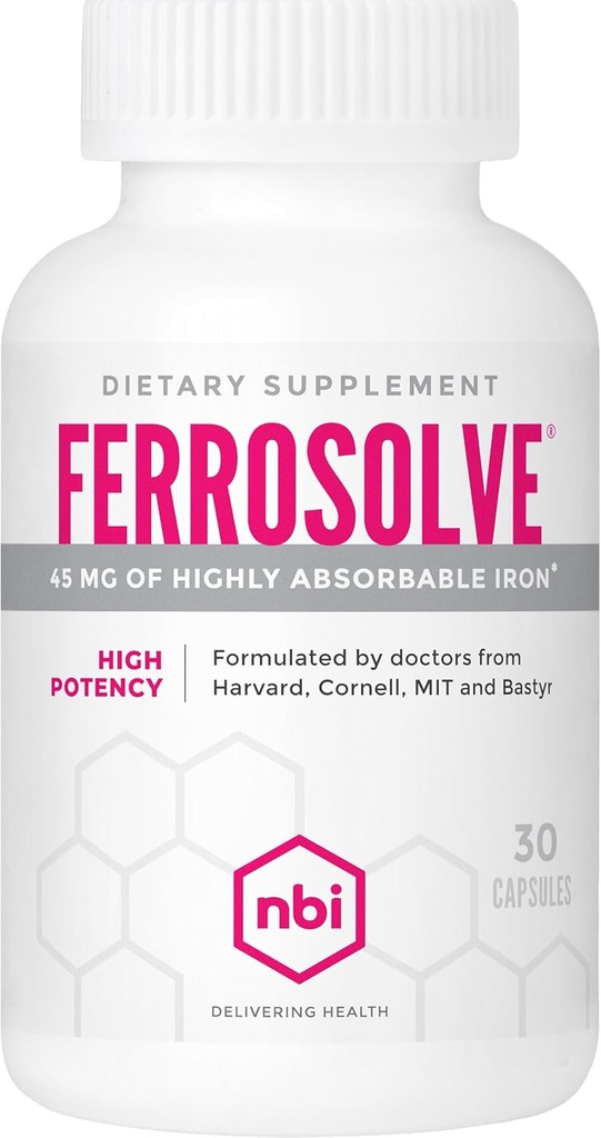 NBI FerroSolve, 최고의 흡수 철 보충 45 mg | 높은 효능 | GI 안전 | 30ct Veggie 캡슐