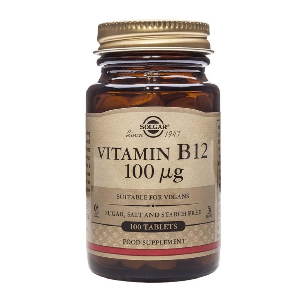 Solgar 비타민 B12 100 mcg - 100 정제 - 에너지 대사 및 신경 시스템 지원 - 비 GMO, Vegan, 글루텐 & Dairy 무료, Kosher, Halal - 100 서빙