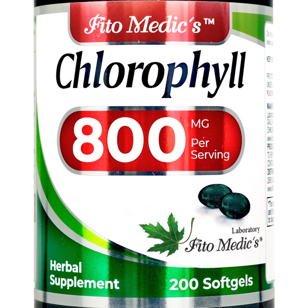 FITO MEDIC의 실험실 - Chlorophyll - 순수 - 800 mg 서빙 200 Softgels - Chlorophyll 캡슐 -Detox Cleanse, 녹색 보충제 - Chlorophyll 알약 - 매우 높은 흡수.