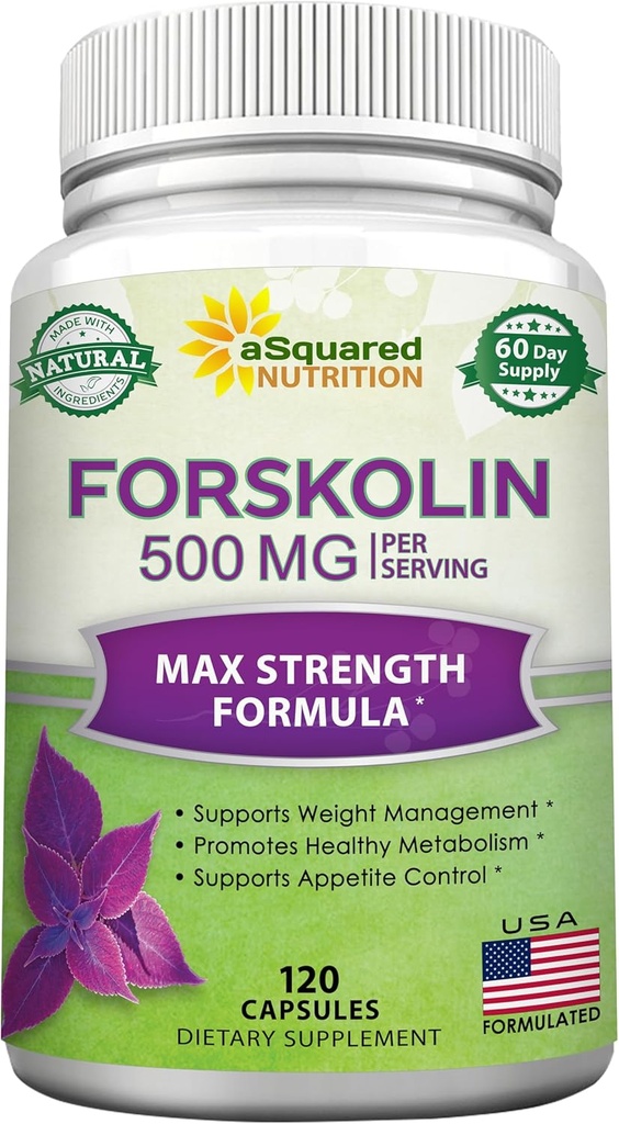 aSquared 영양 Forskolin 500mg 최대 힘 -120 캡슐, 순수한 체중 감소 연료를 위한 자연적인 보충교재, Coleus Forskohlii 뿌리 Forskolin Diet 알약, Belly Buster 순수한 뚱뚱한 가열기 2X 호리호리한 손질 Lose