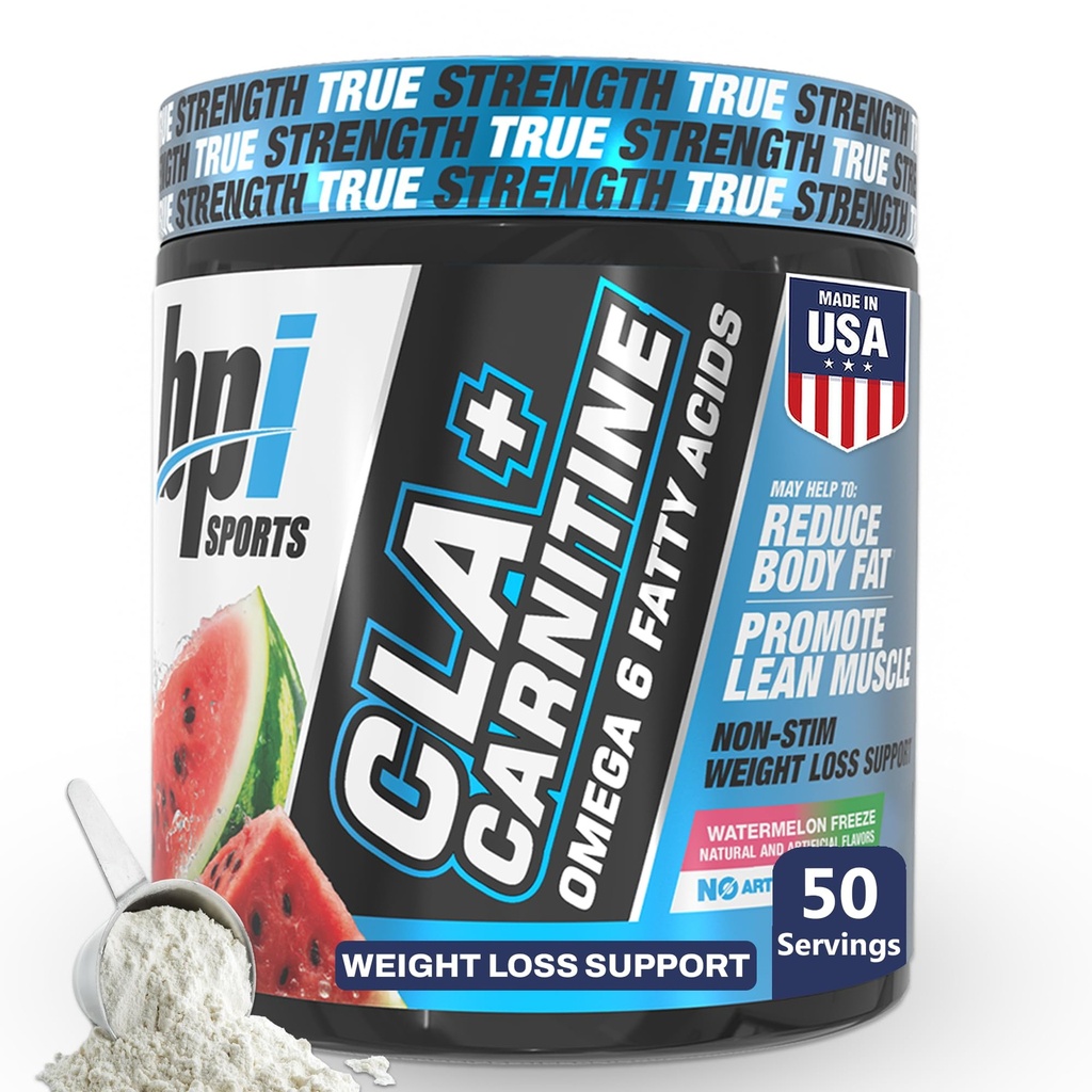BPI 스포츠 CLA + 카르니틴 - CLA L 카르니틴 & Linoleic 산 - 체중 감량, Metabolism & Lean 근육을위한 L 카르니틴 보충 - 카페인 무료 - 수박 동 - 50 서빙 - 12.34 온스