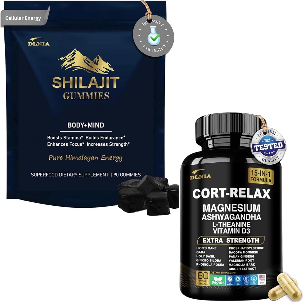 Shilajit Ashwagandha Gummies & 마그네슘 Calm 보충 듀오