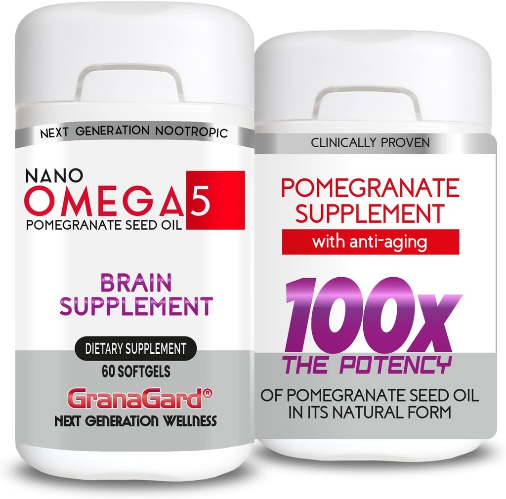 나노 석류 보충 CLINICALLY Proven (2 개월 공급) 안티 에이징, 메모리 알약, 오메가 5 석류 보충, 2 병 60ct 각