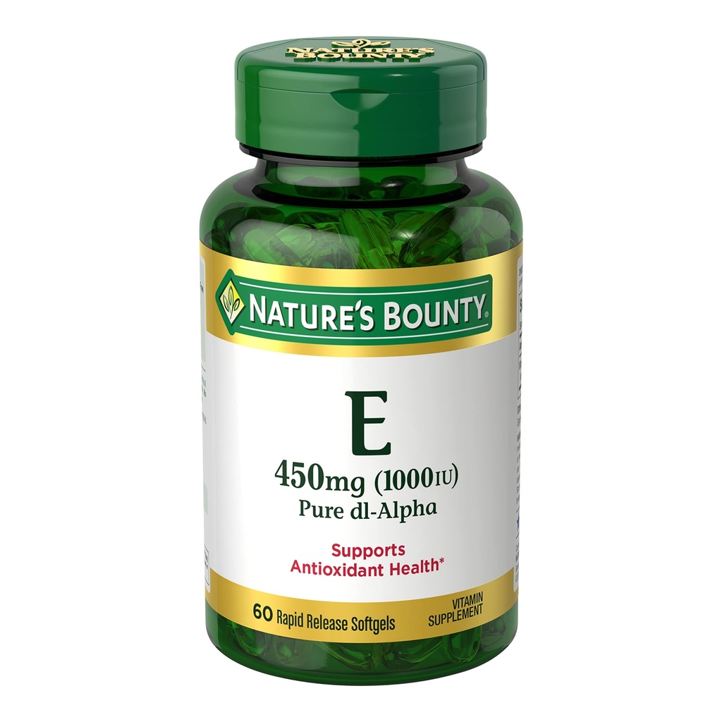 Nature 's Bounty Vitamin E 1000 IU Softgels, 산화 방지제 건강 및 면역 체계, 1 일 당 봉사, 글루텐 없음, 60 Softgels (1의 포장)