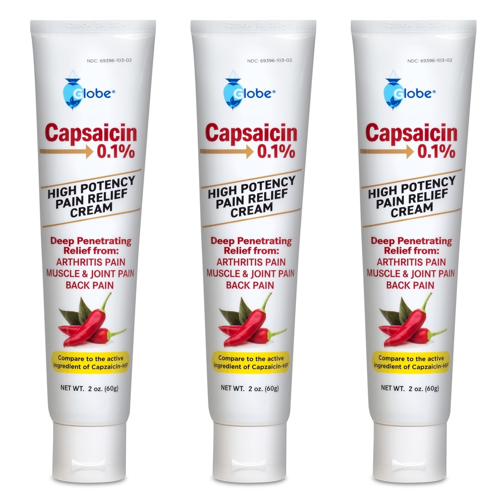 지구 (3 팩) Capsaicin 0.1% 높은 힘 고통 구호 크림, Unscented (2 oz) 깊은 관통 구호에서: 관절염, 근육, 합동 및 뒤 고통