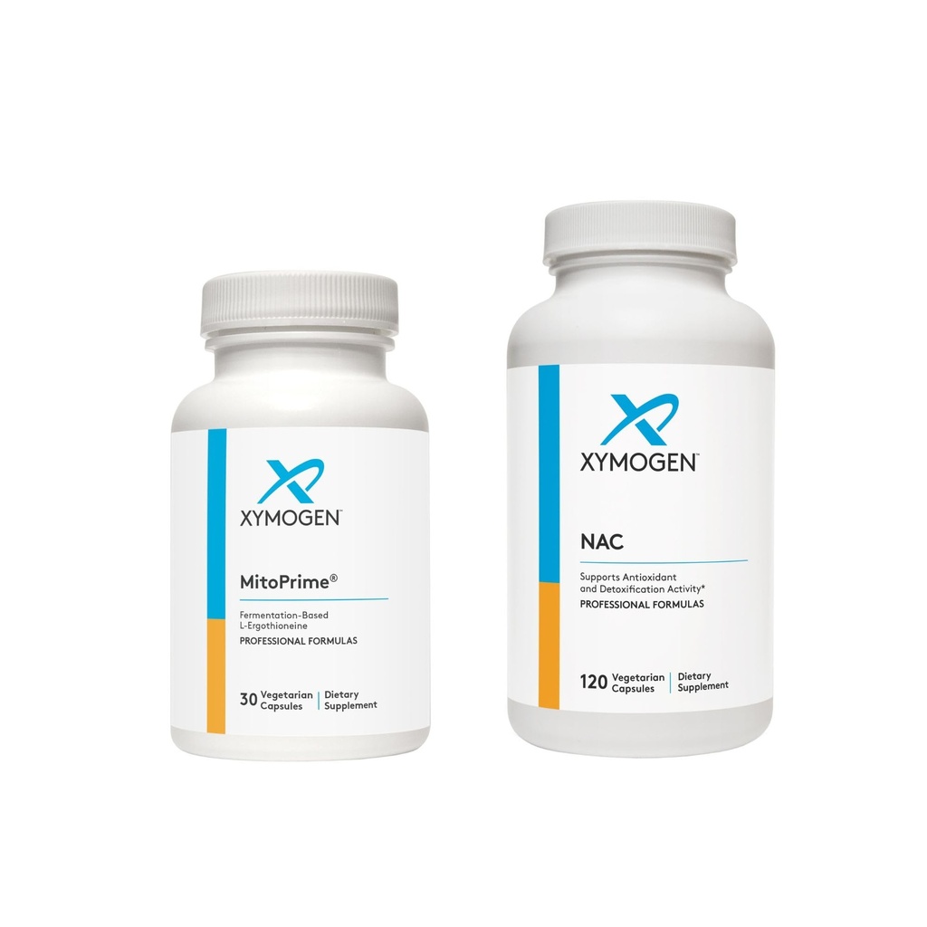 XYMOGEN MitoPrime (30 캡슐) + NAC (120 캡슐) 2 제품 번들 - 600mg N-Acetyl-Cysteine NAC 보충을 가진 L Ergothioneine 산화 보충교재