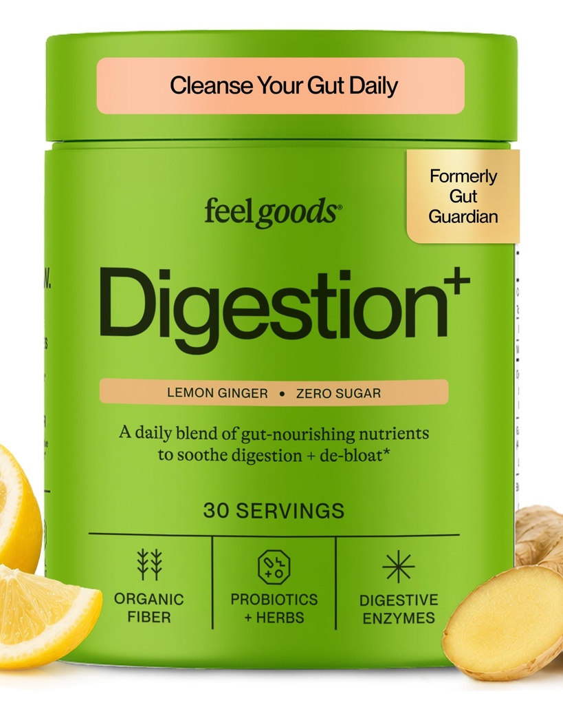 좋은 Gut Guardian, 유기 섬유, Probiotic & Prebiotic 분말, 설탕 무료, Bloat, Gut 건강 지원을위한 허브, 남성 및 여성을위한 소화 건강, 비 GMO, Vegan, Lemon Ginger, 30 서빙