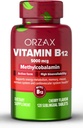 ORZAX 비타민 B12 5000 mcg Methylcobalamin 메모리, 계류, 혈액 세포 기능, 심혈관 및 에너지 보충 - 체리 맛 - Vegan & Non-GMO - 120 서브 언어 정제 - 120 일 공급