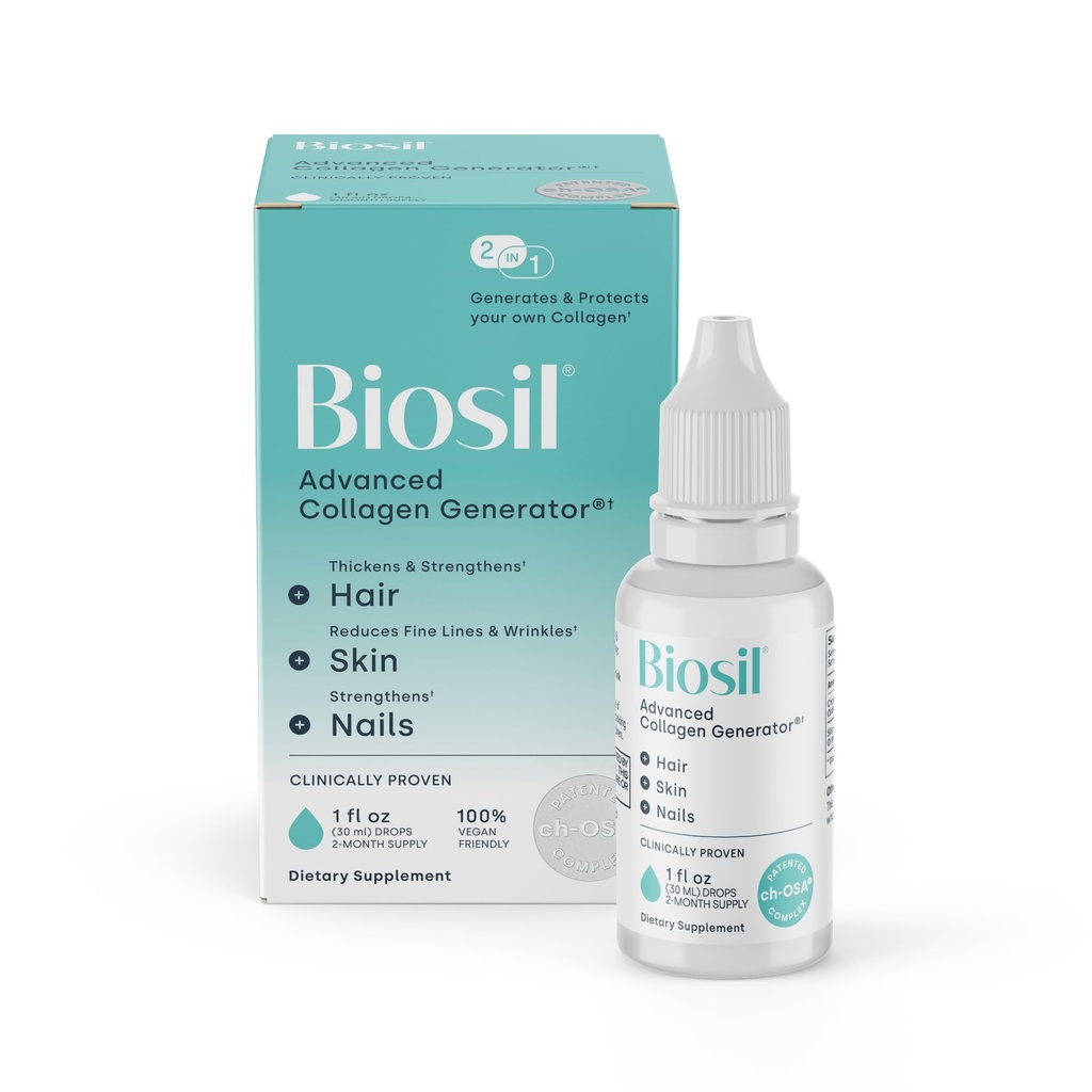 Biosil Collagen Booster Supplement - 1 fl oz Drops - 피부, 머리카락, 손톱 및 관절에 대한 특허 ch-OSA 활성제 - 천연 생산 지원 - 60 일 공급