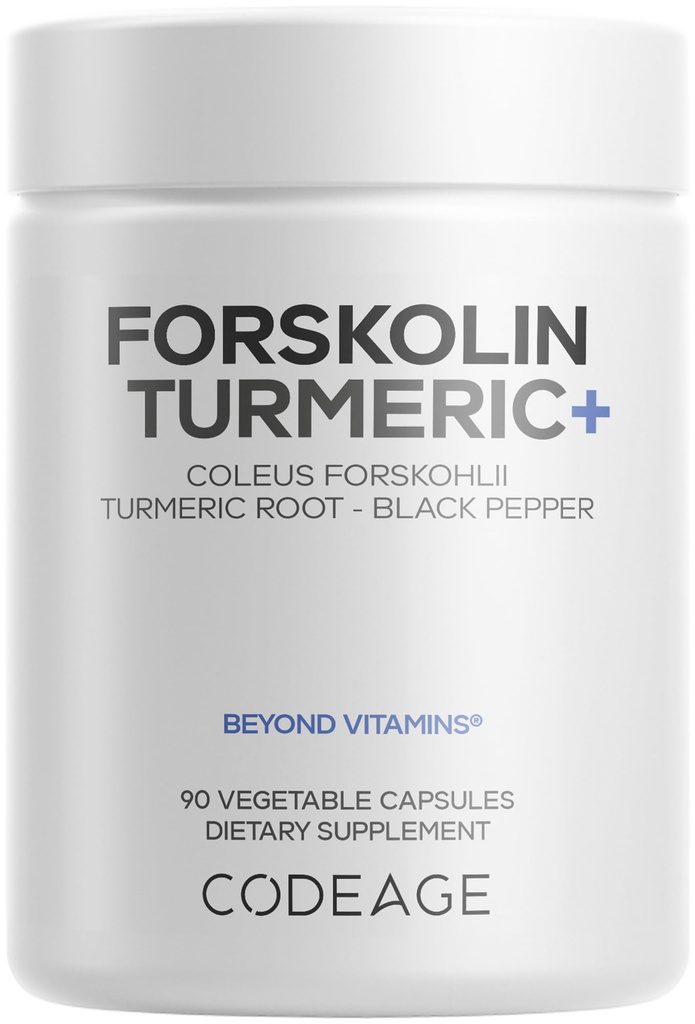 Codeage Forskolin, 순수한 Forskolin Coleus + 유기 심황 뿌리 분말, 95% Curcuminoids + Bioperine 까만 고추 - 20% 표준화된 Coleus Forskohlii 보충교재 - 비 GMO - 90의 캡슐
