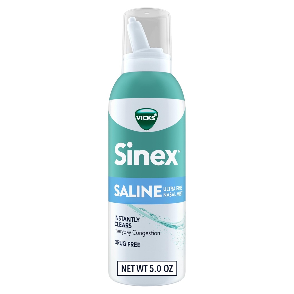 Vicks Sinex Saline Nasal 스프레이, 약물 무료 Ultra Fine Mist, Clear Everyday Sinus Congestion 빠른, 콜드 또는 알레르기에서 명확한 Mucus, 매일 사용 5.0 fl oz