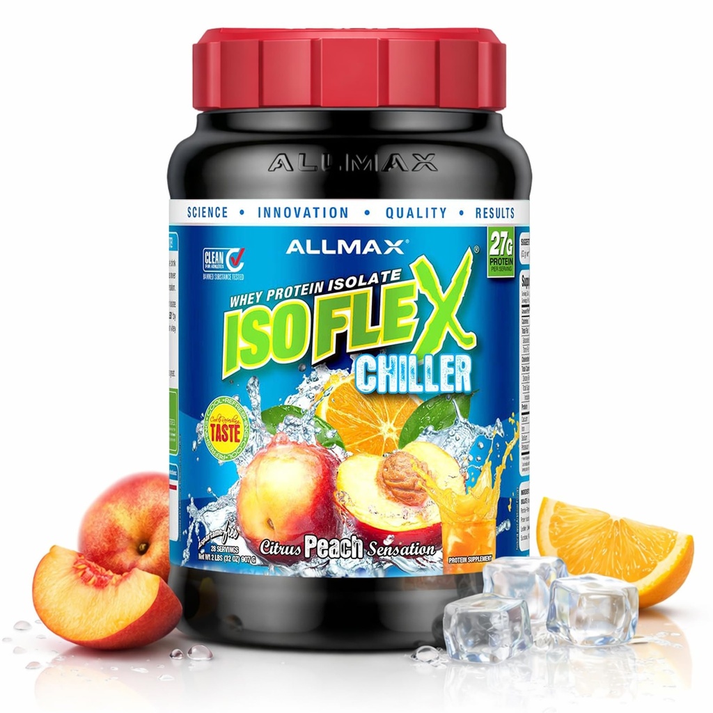 ALLMAX 영양 ISOFLEX 냉각 장치, 밀감속 복숭아 감각 - 2 lb - 27 lbs의 단백질 당 lb - Zero Fat & Sugar - 99% Lactose 무료 - 대략 28 서빙