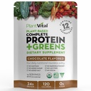 Plantvital Vegan 단백질 분말 식물 기반, 유기 단백질 분말 초콜릿 24g / 0g 설탕, 12 Superfoods, Veggies, Probiotics, Raw Cocoa, Kale, Beets, Spirulina, Pea, Gluten-Free, Keto-Friendly, 16oz