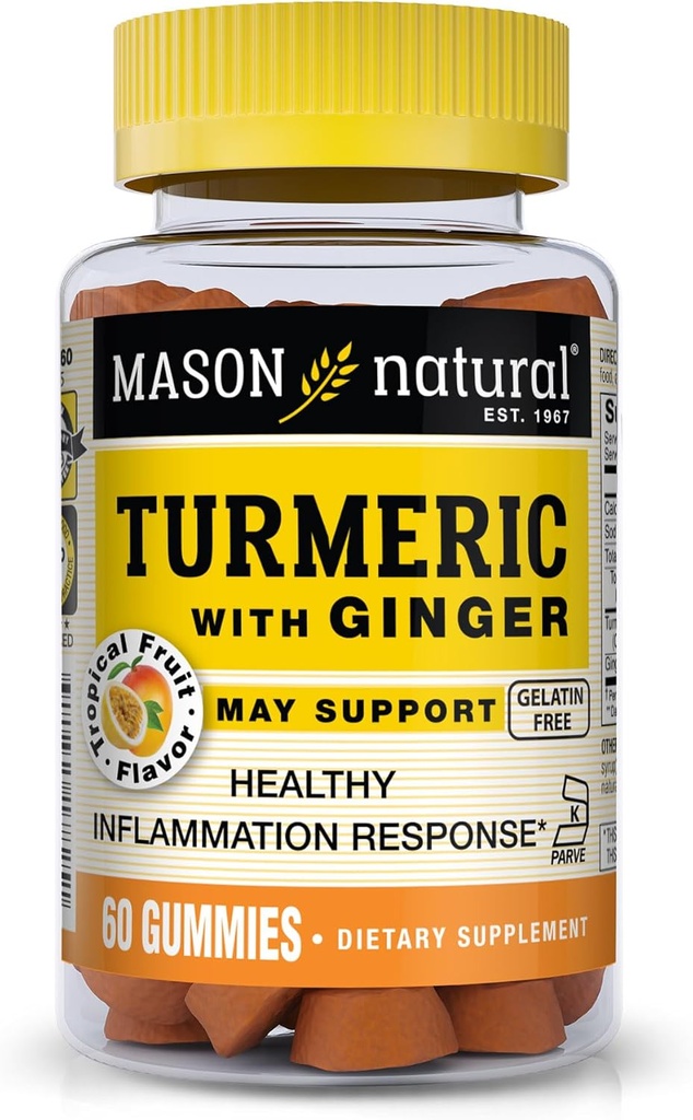 Ginger Gummies, 천연 합동 지원 & 산화 방지제 공식, 열대 과일 풍미, 60 Gummies를 가진 MASON NATURAL Turmeric