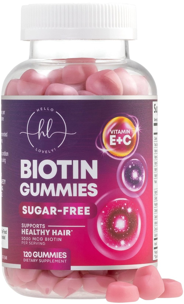 Biotin 5000 mcg와 머리 비타민 거미 - 두껍게, 더 강한 & 아름다운 머리를 위한 비타민 E & C를 가진 머리 성장 지원 - 여자를 위한 머리 피부와 못 비타민, 비 GMO, 글루텐 자유로운 - 120 Gummies