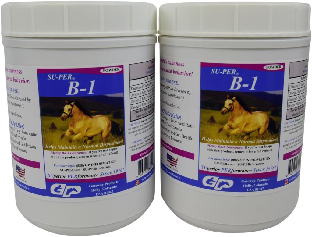 SU-PER B-1 말 Calming 보충교재 - Equine 비타민 B-1 지원 말 Calmer 분말 - 말 - 2.5 파운드, (2 팩)를 위한 식욕 승압기 보충교재