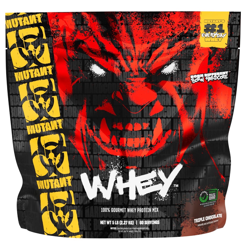 Mutant Whey - 100 % Whey Protein Powder Shake, Gourmet Taste, 22g 단백질, 빠른 흡수, 쉬운 소화, 5lbs - 트리플 초콜릿