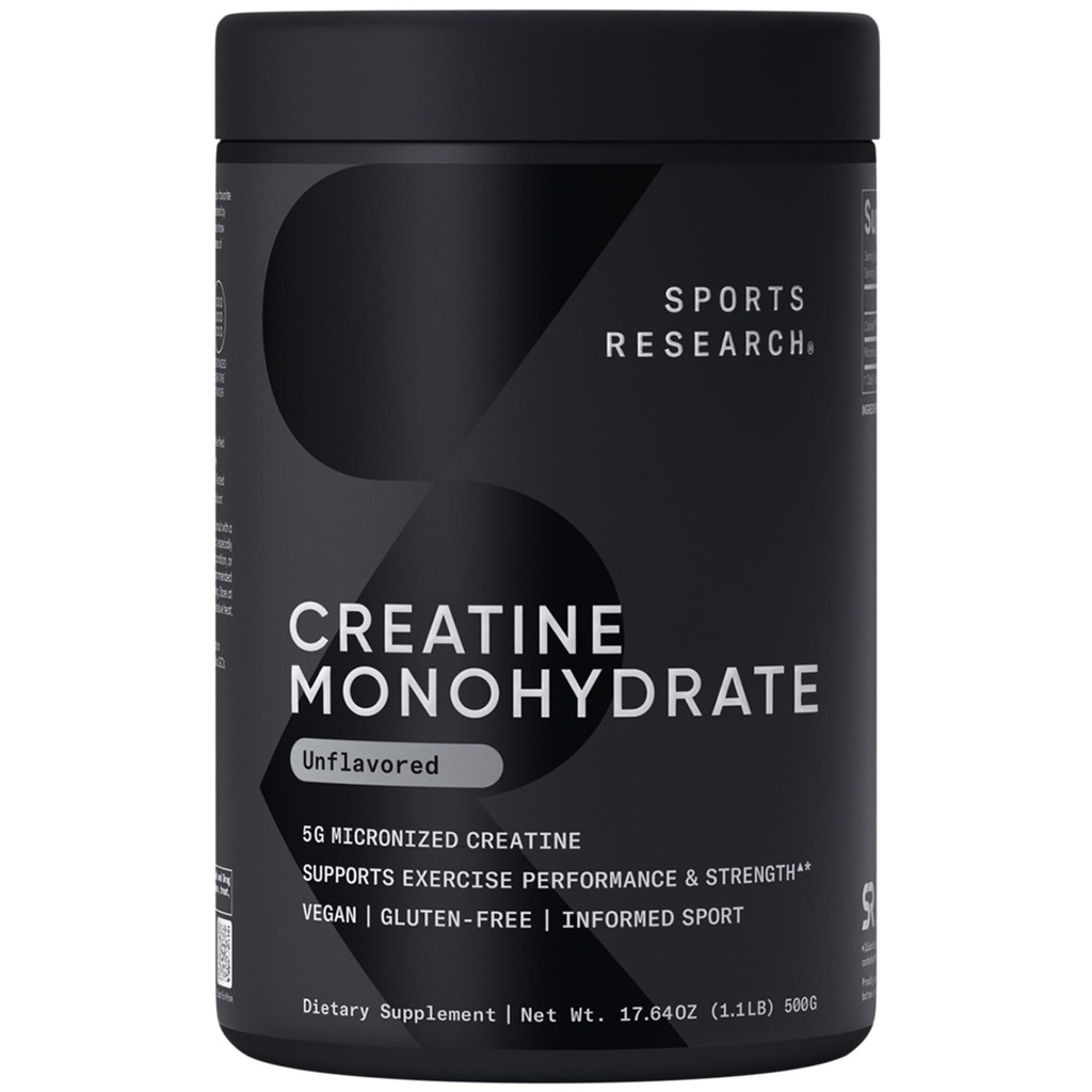 스포츠 연구 크레아틴 Monohydrate - 이익 Lean 근육, 성과와 힘 및 지원 운동 회복* - 5개 g Micronized 크레아틴 - 17.64 oz