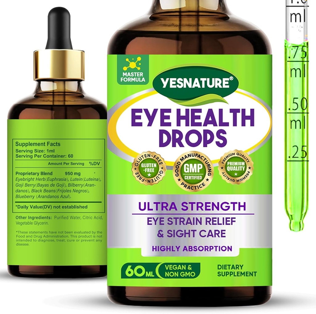 YESNATURE Eyebright Herb Eye Health Drops for Eye Strain Relief & Sight Care, Ultra Strength Eye Health 보충 교재