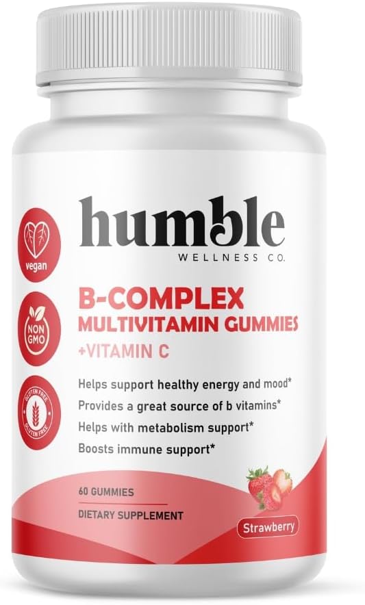 B-Complex Multivitamin Gummies + 비타민 C : 비타민 B12, B7, B6, B3, B5, B9. 지원 에너지와 계류, 대사 지원, 면역 지원, 글루텐 무료, 비 GMO, 비건, 30 서빙