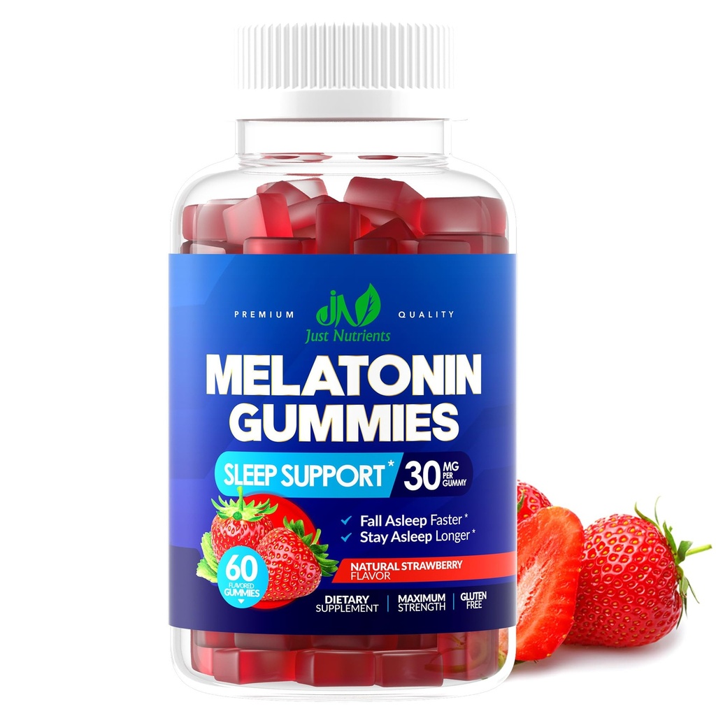성인 (60 인분)을위한 Melatonin 30mg Gummies - Gummy 당 Melatonin 30mg의 최대 강도 수면 지원 - 글루텐 - 무료, 설탕 - 무료, 비 GMO, 100 % 채식, 딸기 맛 - 60 구미