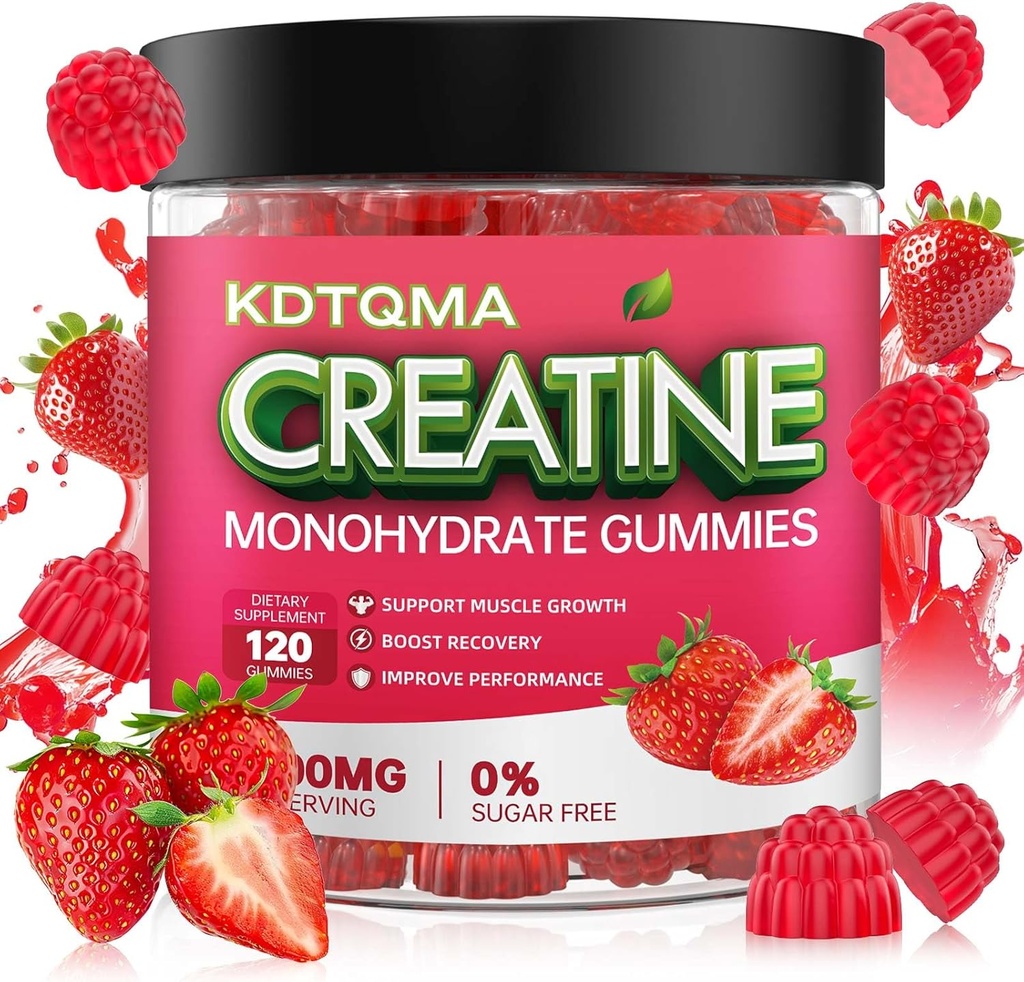남자 & 여자 120 CT를 위한 크레아틴 Monohydrate Gummies - 서빙 당 크레아틴 Monohydrate의 5600mg, 근육 지원 & 에너지 부스트를 위한 Chewable Creatine Monohydrate, 설탕 자유로운, Vegan (딸기 풍미)