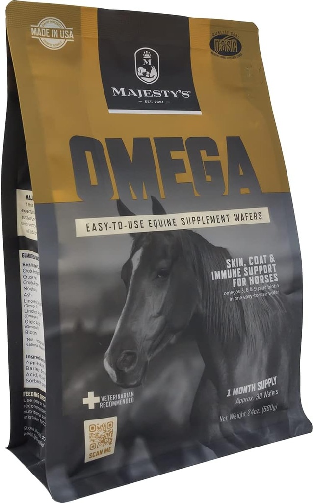 Majesty's Omega Wafers - 뛰어난 말 / Equine Skin, Coat 및 Immune Support Supplement - 오메가 3, 6, 9 및 Biotin - 30 카운트 (1 개월 공급)
