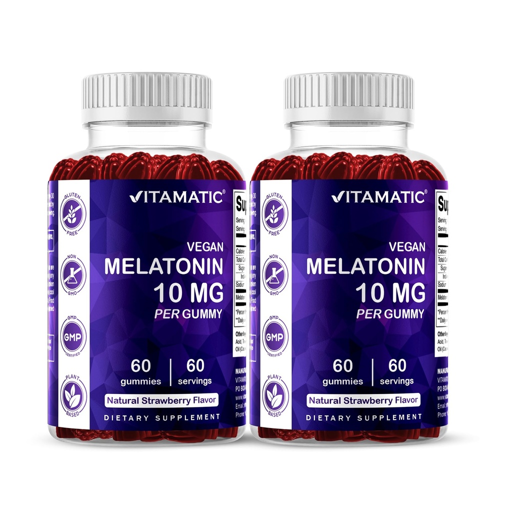 Vitamatic Melatonin 10 mg 채식 Gummies – 병 당 60 Gummies – 2-Pack (총 120 Vegan Gummies)
