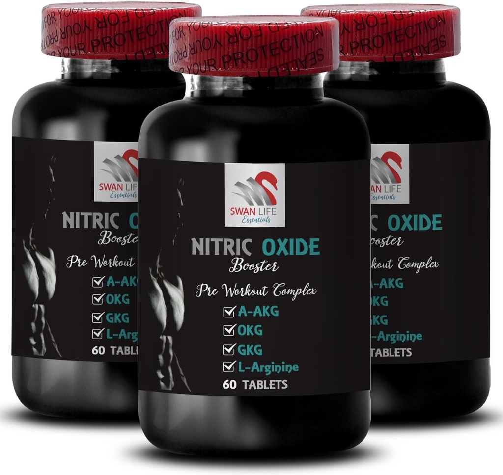 운동 보충제 - NITRIC OXIDE BOOSTER - 남성, 니트로 산화물 부스터 보충, 체력 보충, 내구력 부스터, 운동 지원, 피트니스 에너지 3 병 180 탭