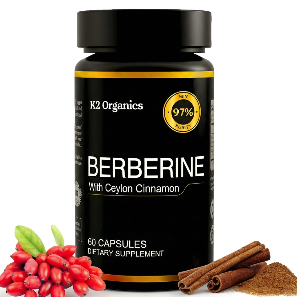 Ceylon Cinnamon 1200mg (60 캡슐)를 가진 Berberine – 97% 순수성 비 GMO, 글루텐 자유로운, 실험실 시험된 Vegan Berberine 보충교재