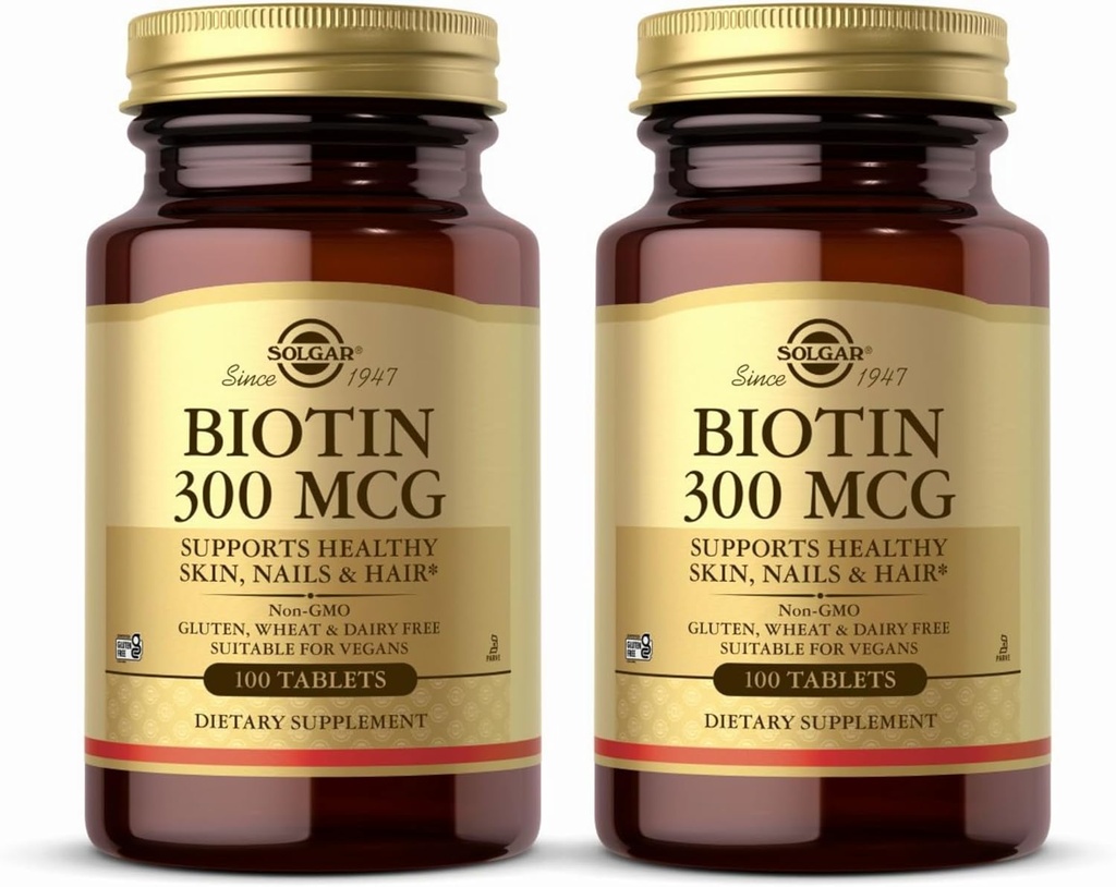 Solgar Biotin 300 mcg - 100 정제, 2 팩 - 건강한 피부, 손톱 및 헤어 - 비 GMO, Vegan, 글루텐 무료, Dairy Free, Kosher - 200 총 서빙
