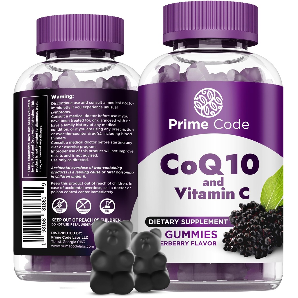 비타민 C를 가진 주요한 부호 CoQ10 Gummies 200mg – 셀룰러 에너지 지원을 위한 Coenzyme Q10 산화 방지제 보충교재 – 성인을 위한 easy-to-Take Vegan Gummies – 60 조사