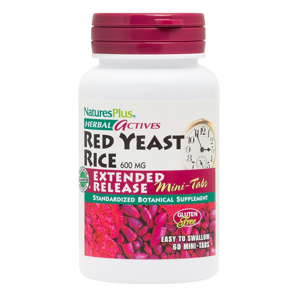 Natures Plus Herbal Actives Red Yeast Rice, Extended Release - 600 mg, 60 Mini Tablets - 초본 보충 - 채식주의 자, 글루텐 프리 - 30 서빙