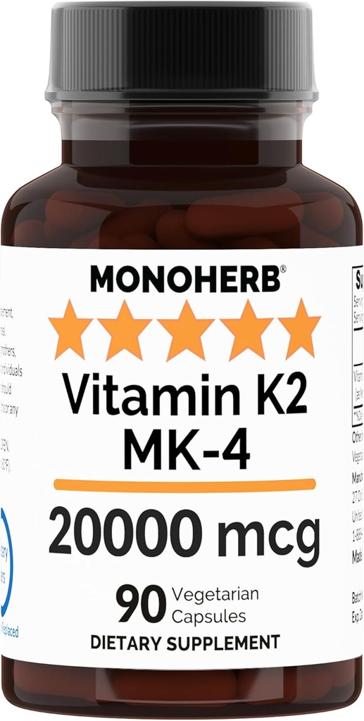 캡슐 당 Menatetrenone MK-4 20000 mcg로 MONOHERB 비타민 K2 - 90의 Veg 캡슐