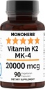 캡슐 당 Menatetrenone MK-4 20000 mcg로 MONOHERB 비타민 K2 - 90의 Veg 캡슐