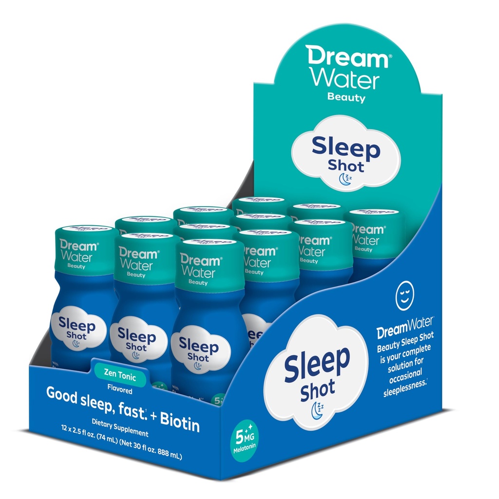 꿈 물 아름다움 수면 원조 음료 보충교재; Melatonin 5mg, GABA, 5-HTP, 건강한 피부, 머리 및 못을 위한 Biotin 플러스; 2.5 oz 액체 수면 탄, Zen Tonic 12-Count
