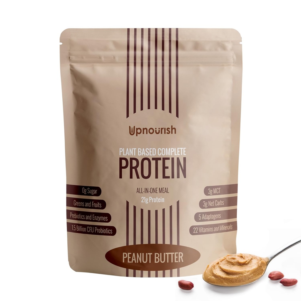 UpNourish 땅콩 버터 Vegan 단백질 분말 54 Superfoods 분말, 1.5 Billion CFU Probiotics 21g 식물에 근거한 단백질, 설탕 없음 낙농 없음 GMO 낙농장, 약 보충 Shake Keto-Friendly 낮 탄소 다이어트, 15의 서빙