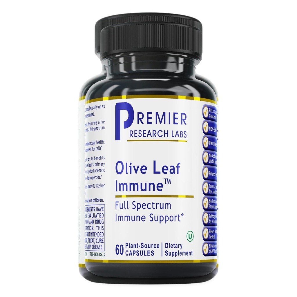 프리미어 연구 연구소 올리브 리프 Immune - 올리브 리프 추출물 캡슐, Phytonutrient Oleuropeinm와 올리브 리프 알약, 면역 및 심장 건강 지원을위한 허브 보충 - 60 채식 캡슐