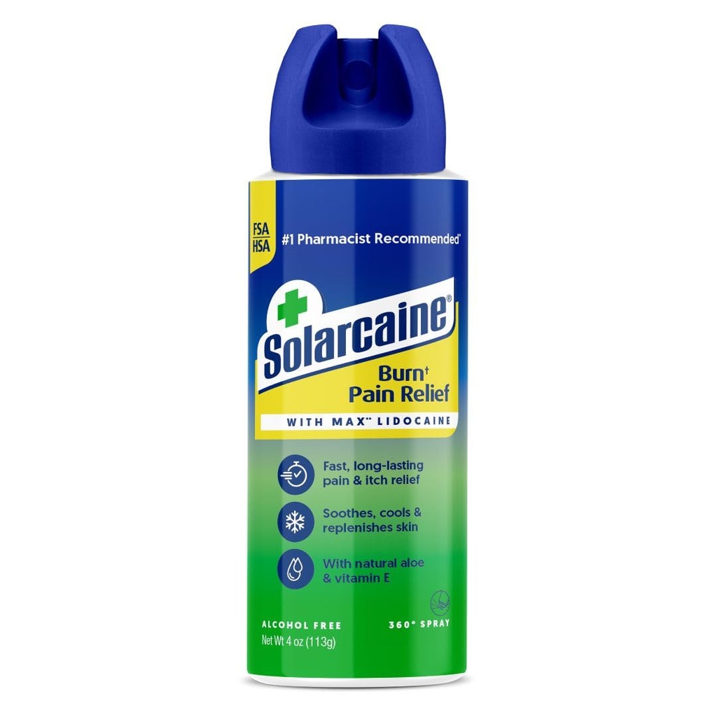 4% 리도카인을 가진 Solarcaine 알로에 Sunburn 기복 살포 - 불타는, Scrapes & Itch를 위한 일요일 배려 기복 후에 - Soothe, 차가운 & Replenish 피부에 알로에 살포 - 4oz