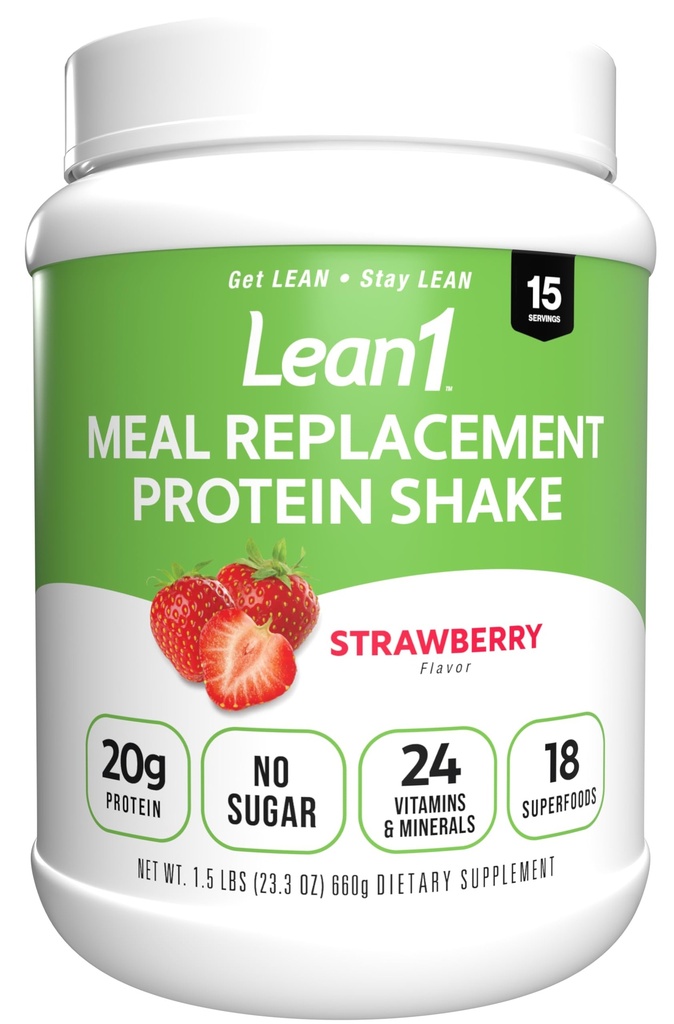 Lean1 식사 보충 단백질 Shake, 딸기 풍미, 15 서빙 욕조