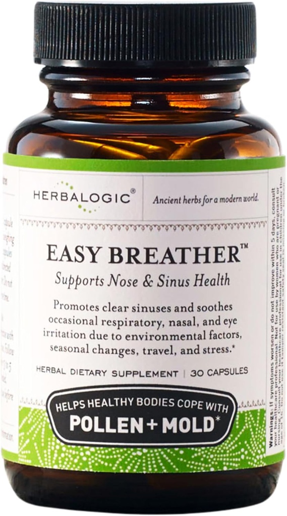Herbalogic - 쉬운 호흡기 허브 캡슐 - Nose & Sinus 건강 지원 - Pollen & Mold와 건강한 바디 코프 - 전통 중국어 포뮬러 Yu Ping Fang San - 30 Cap Count를 기반으로